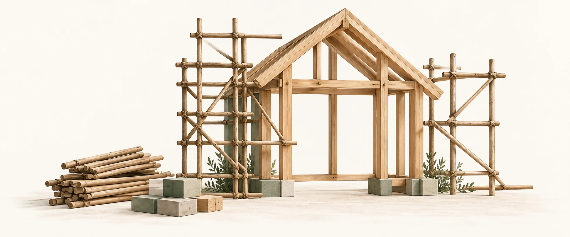 Conceptual illustration of a stone arch with removable wooden scaffolding
